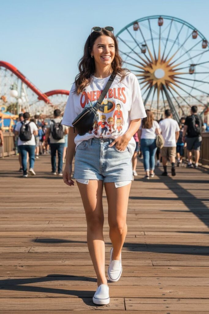 8. Oversized Tee with Denim Shorts Outfit