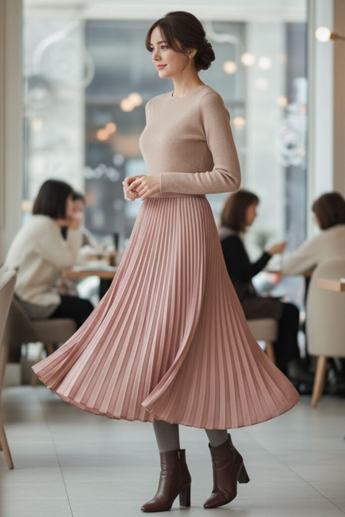 8. Pleated Skirt with Fitted Sweater