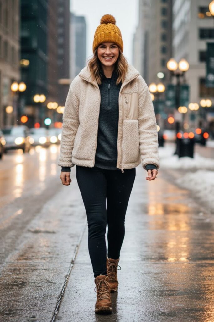 8. Sherpa Jacket with Leggings and Snow Boots
