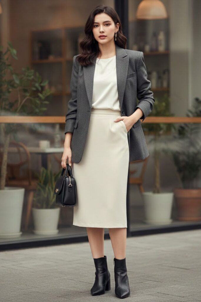 9. Leather Jacket with Pencil Skirt
