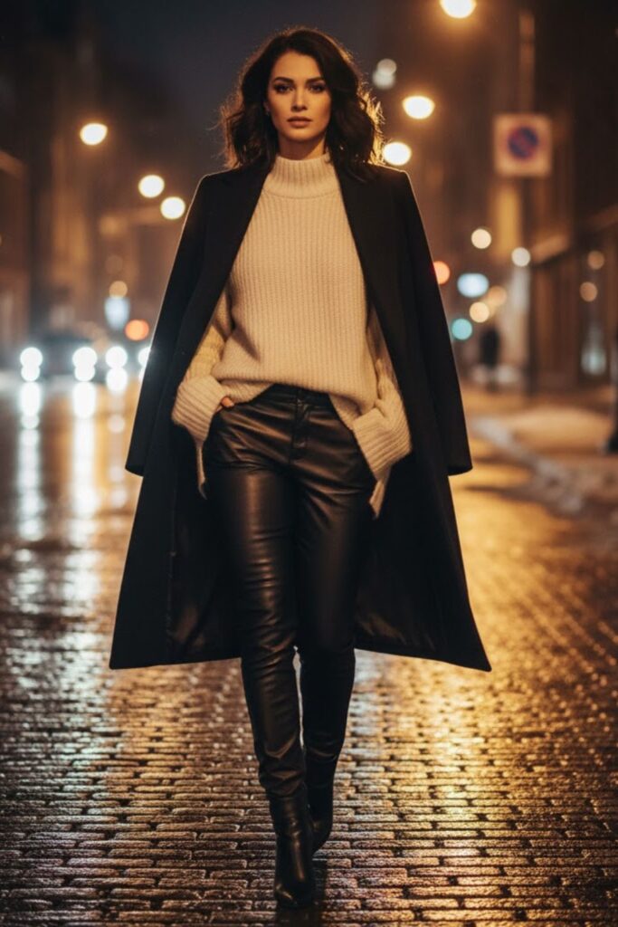 9. Leather Pants with Oversized Sweater