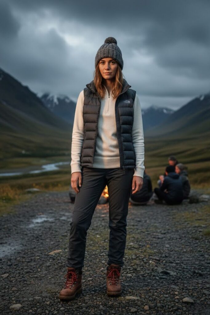 9. Puffer Vest with Long-Sleeve Shirt and Thermal Pants