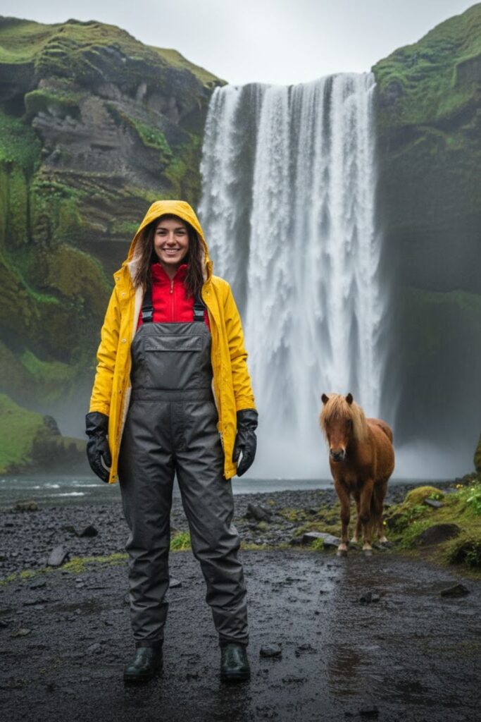 9. Waterproof Overalls with Base Layer and Rain Jacket