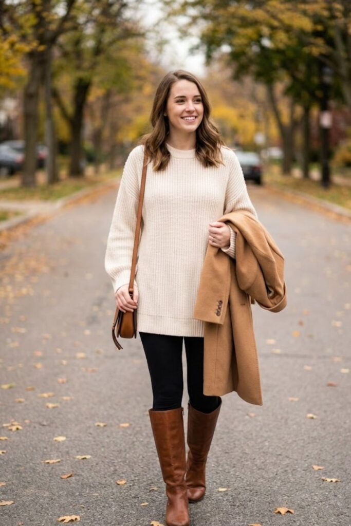 1. Black Leggings with Knee-High Leather Boots