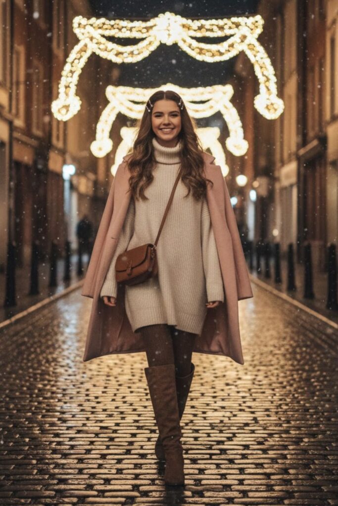 1. Oversized Sweater Dress with Knee-High Boots