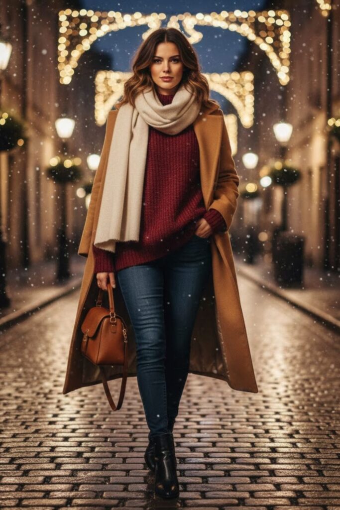 1. Slim Jeans with Oversized Knit Sweater and Ankle Boots