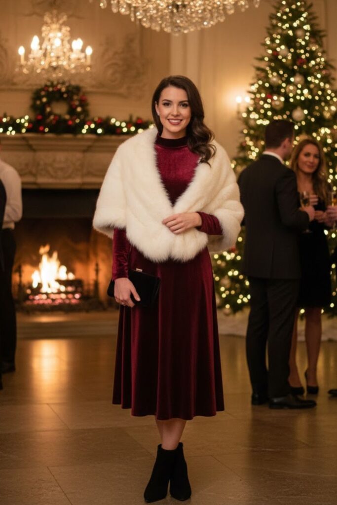 1. Velvet Midi Dress With Heeled Boots