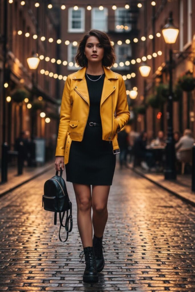 10. Cropped Leather Jacket with a Mini Dress
