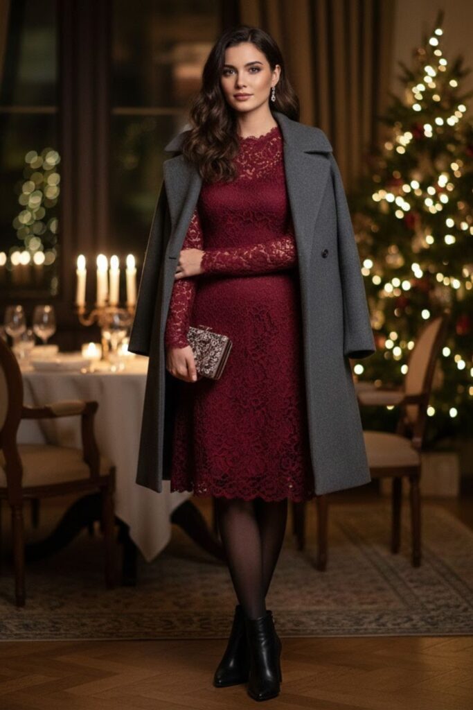 10. Lace Dress With Wool Coat
