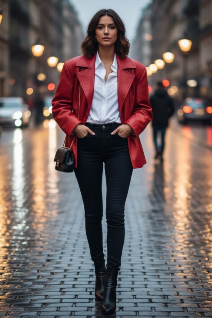10. Leather Jacket Over a White Button-Up Shirt