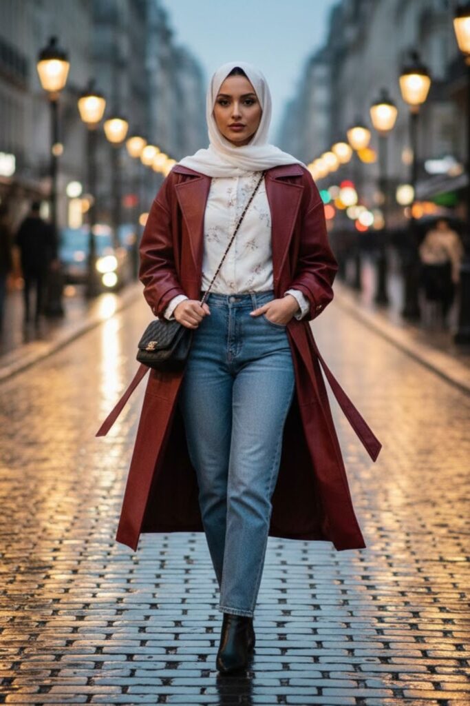 10. Leather Jacket with Jeans and a Flowy Blouse