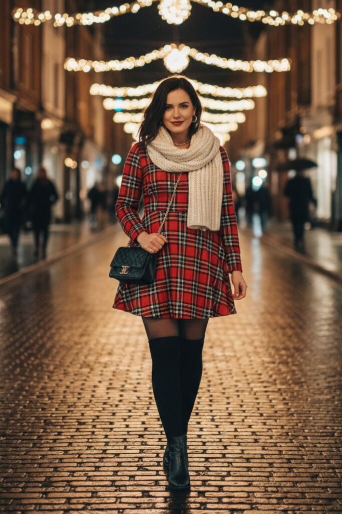 10. Plaid Dress With Knit Accessories