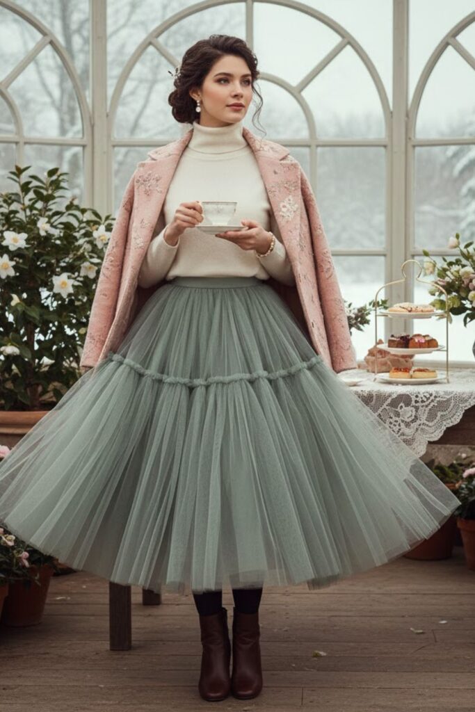 10. Tulle Skirt With Turtleneck Sweater