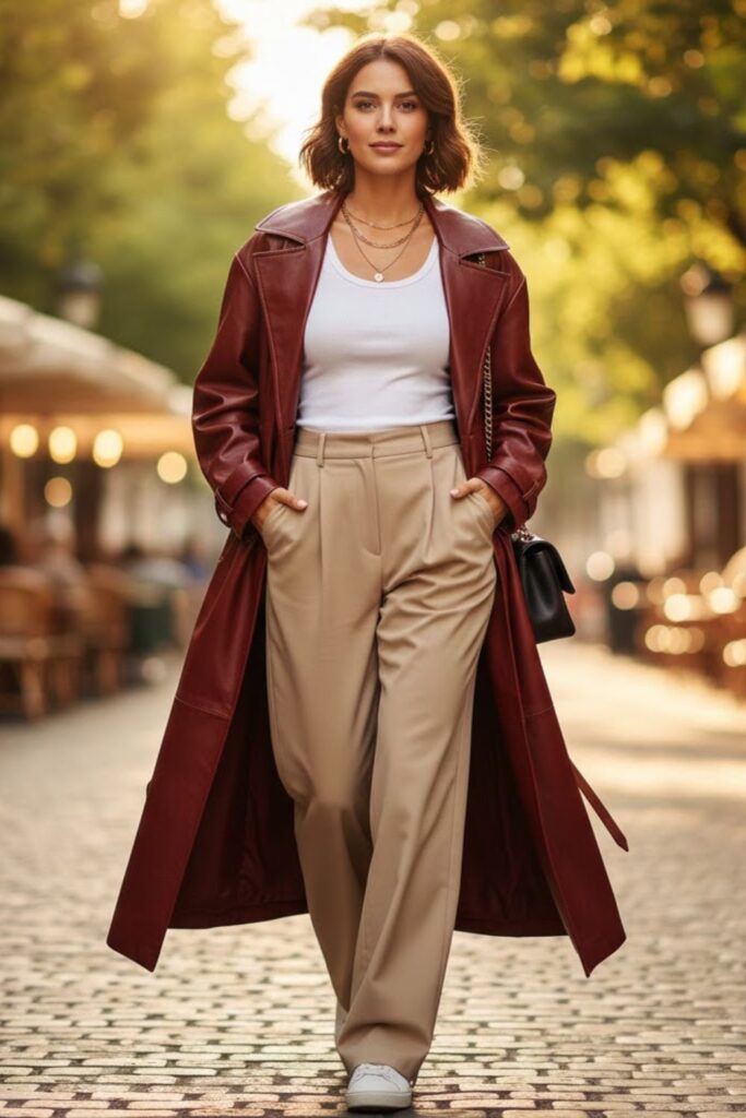 10. Zara Leather Jacket with a Ribbed Tank and Wide-Leg Pants