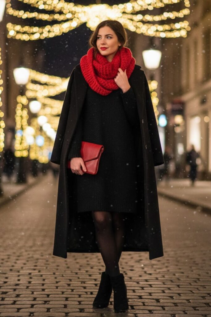 11. Black Dress With Red Accessories
