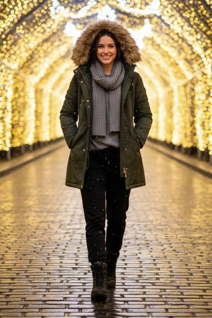 11. Black Sweatpants with Parka Jacket