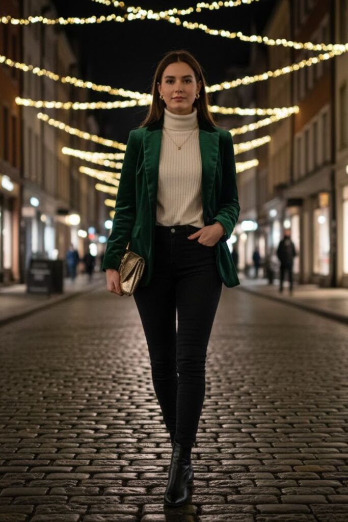 11. Blazer With Knit Top And Skinny Jeans