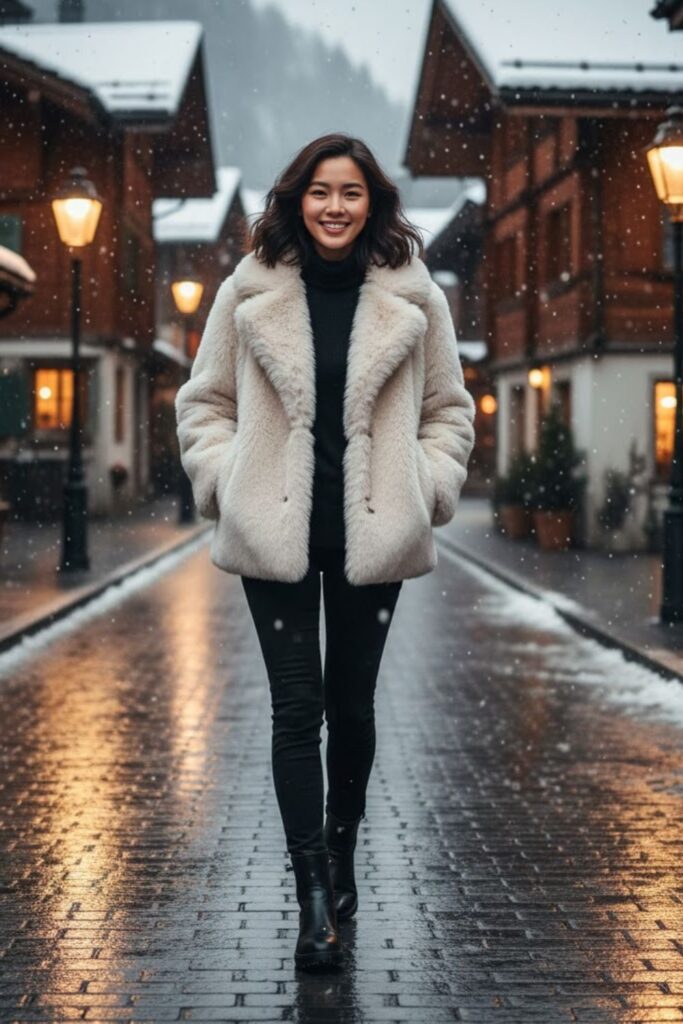 11. Faux Fur Coat with Warm Leggings