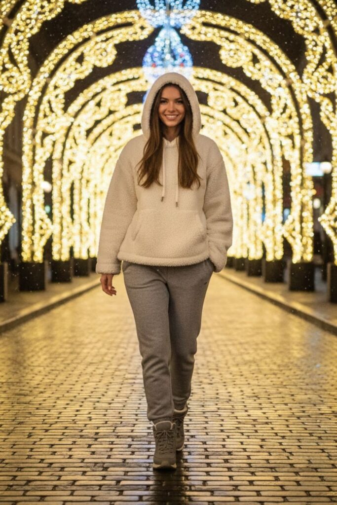 11. Grey Sweatpants with Fleece-Lined Hoodie and Trainers