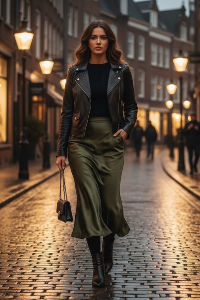 11. Leather Jacket with a Slip Skirt