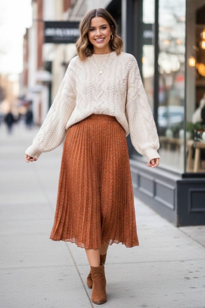 11. Midi Skirt With Chunky Knit Sweater