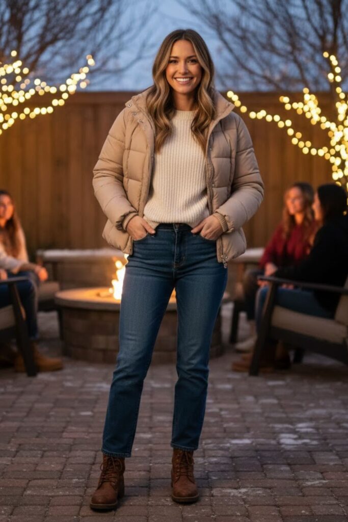 11. Puffer Jacket With Casual Basics