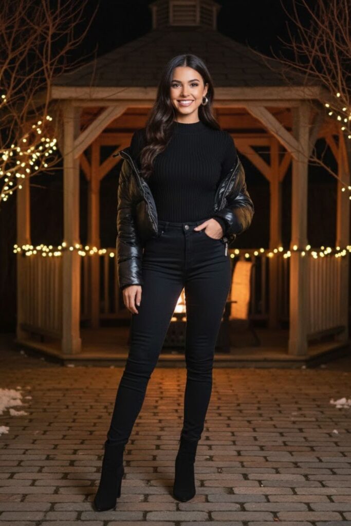 11. Puffer Jacket With Sleek Base Outfit