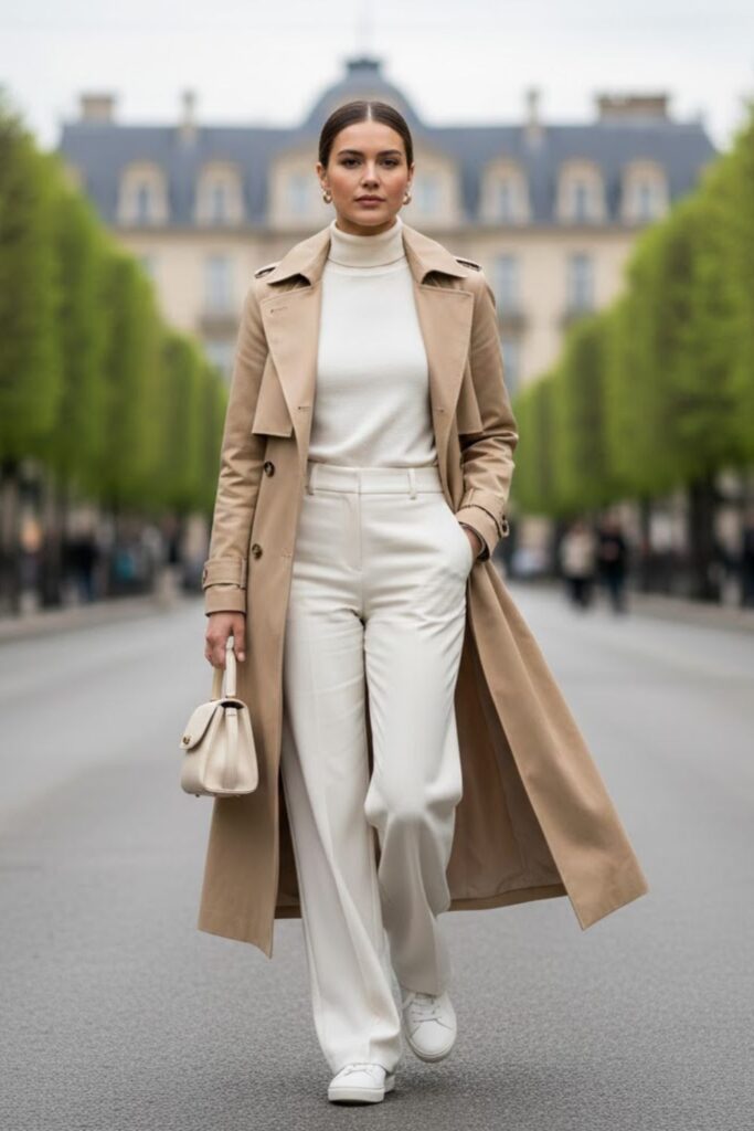 11. Spring Trench Coat with Monochrome Outfit