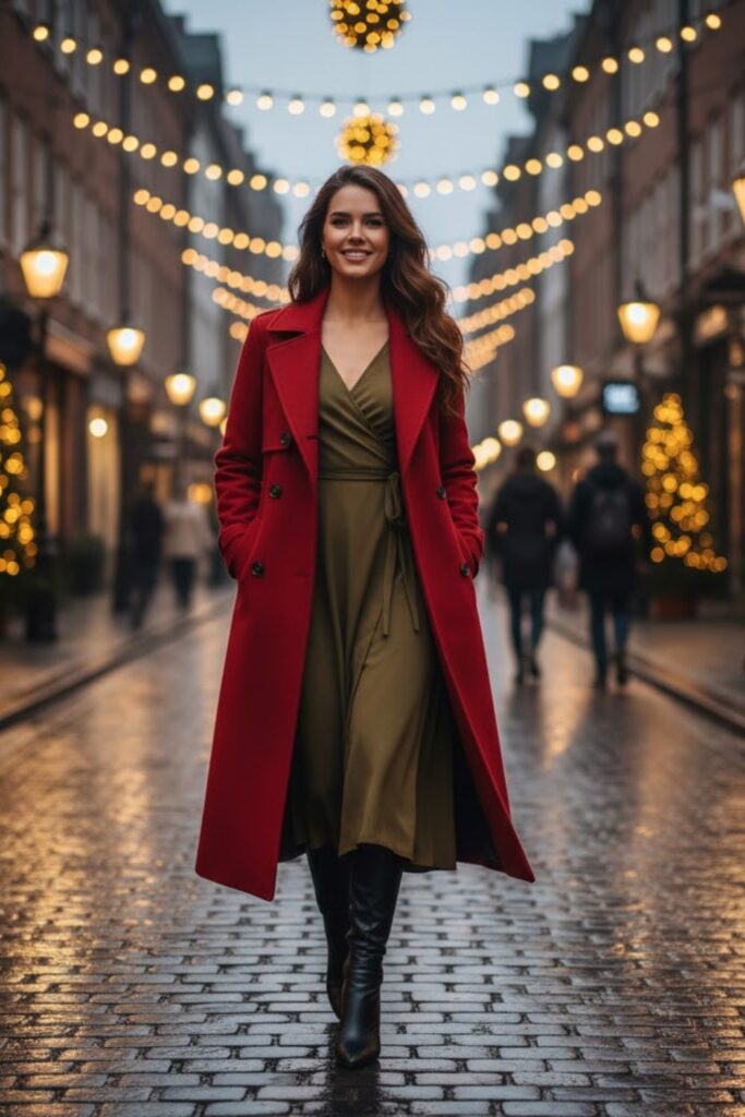 11. Wool Trench Coat with a Wrap Dress