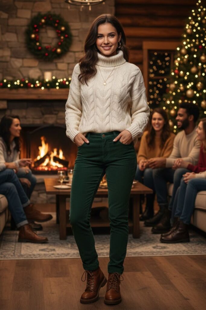 12. Cable Knit Sweater With Corduroy Pants