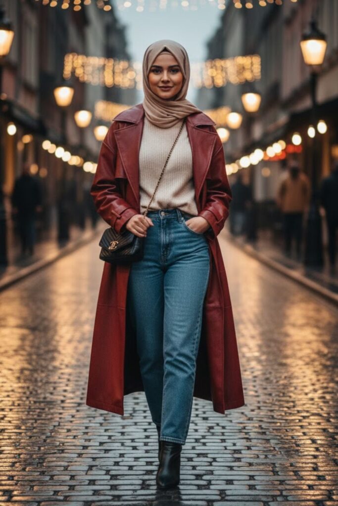 12. Leather Jacket with Straight-Leg Denim and a Knit Top