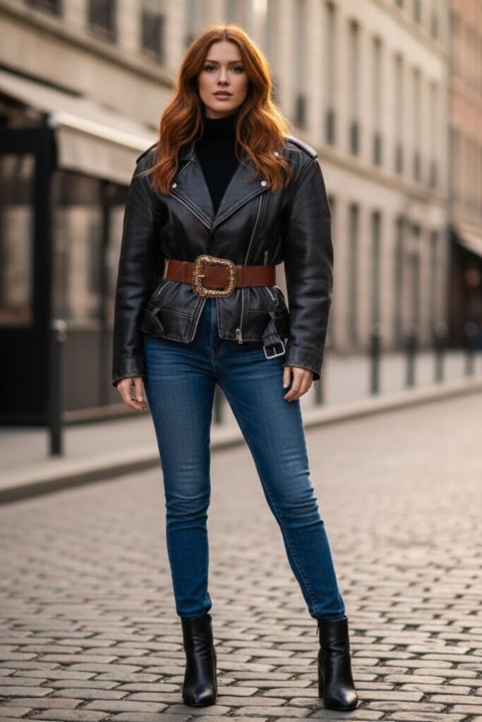 12. Leather Jacket with a Statement Belt