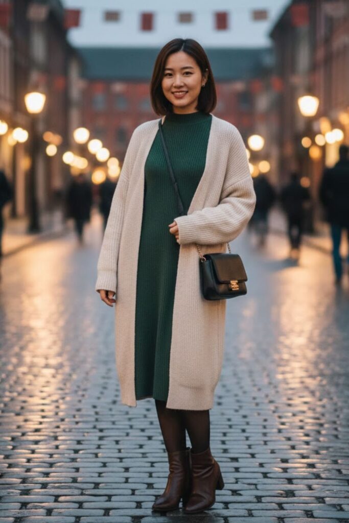 12. Long-Sleeve Dress with Cardigan