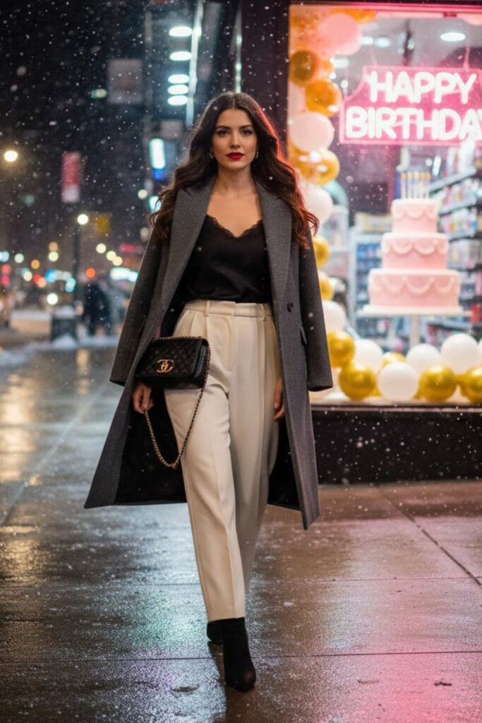 12. Satin Top With Wide-Leg Pants