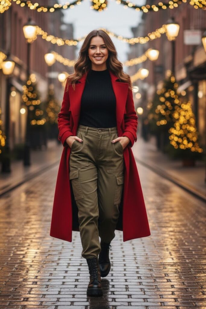 12. Wool Trench Coat with Cargo Pants and a Fitted Top