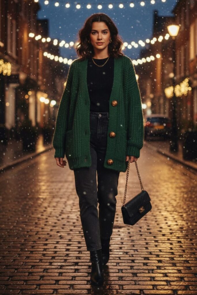 13. Cardigan Layered Over a Fitted Top