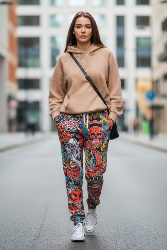 13. Ed Hardy Sweatpants with Beige Hoodie