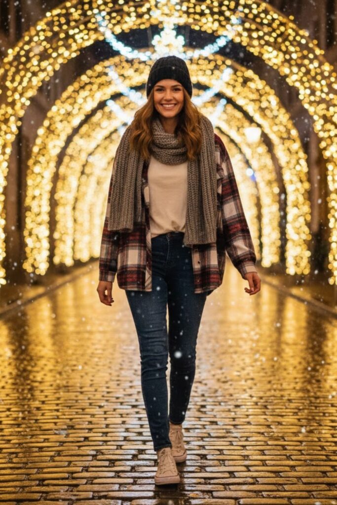 13. Layered Flannel Shirt with Tee and Jeans