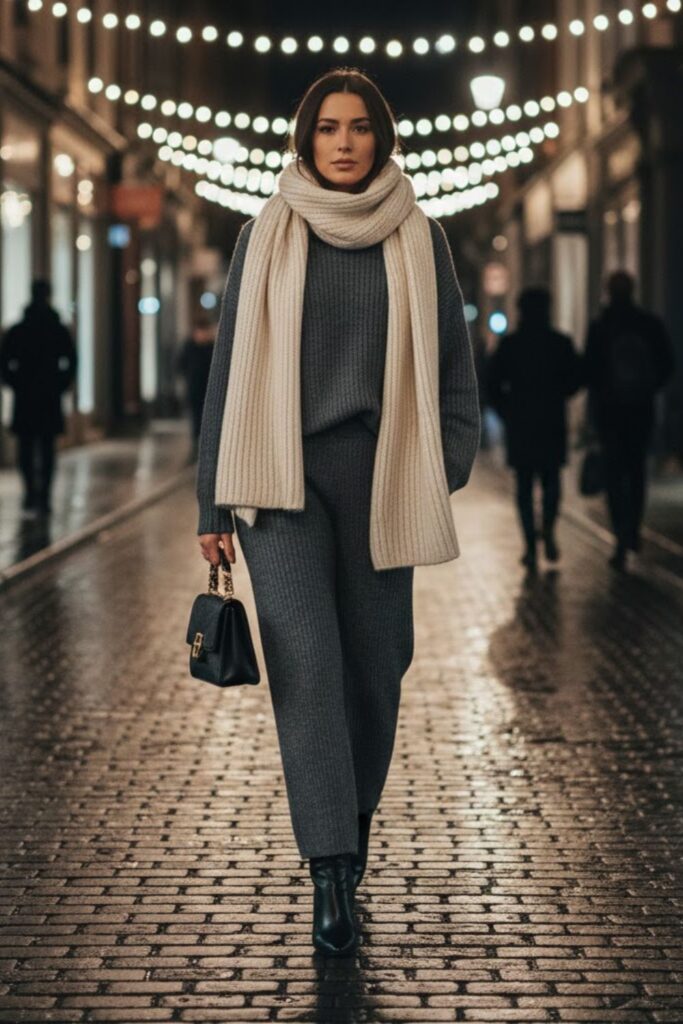 13. Monochrome Knit Set With Accessories