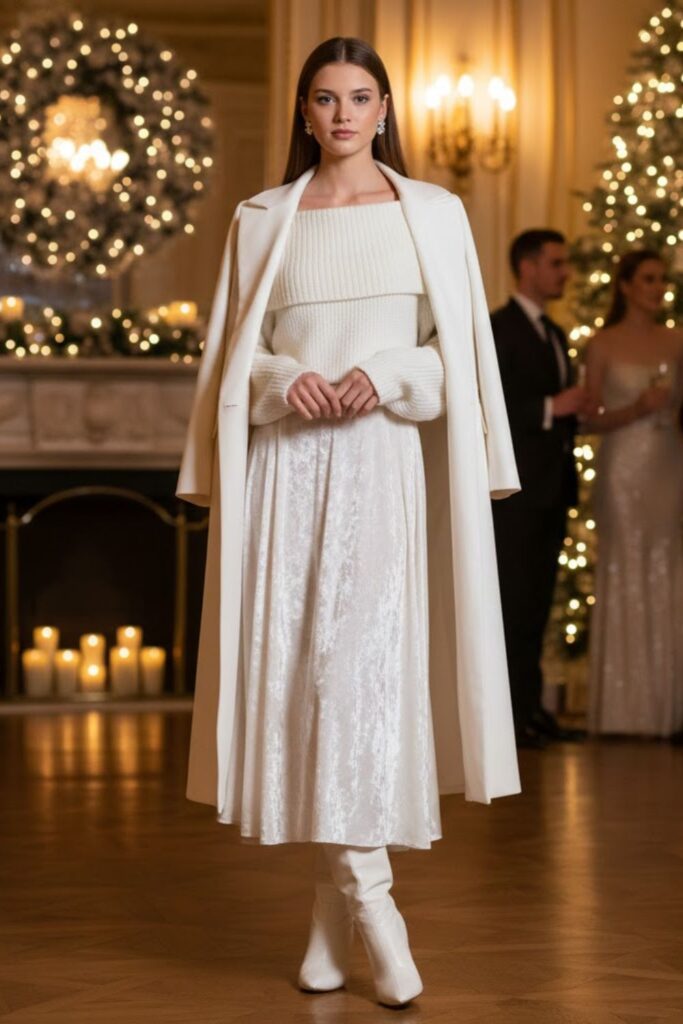 13. Monochrome White Outfit With Textured Layers