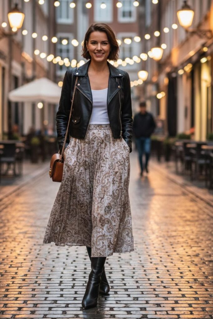 14. Cropped Leather Jacket with a Longline Skirt