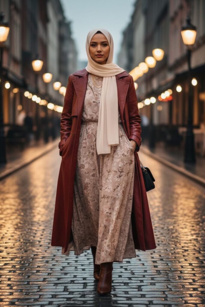 14. Leather Jacket with a Maxi Shirt Dress