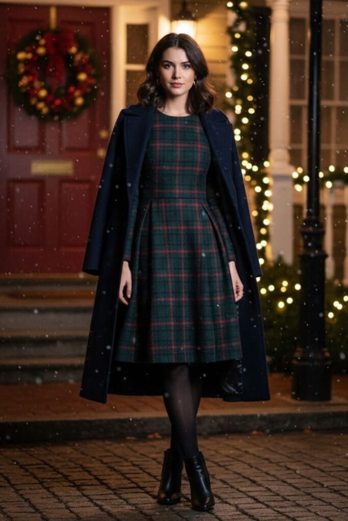 14. Plaid Dress With Tights