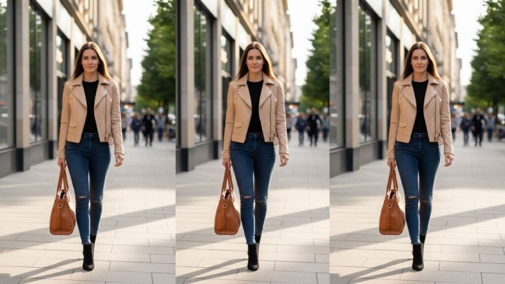 15 Beige Leather Jacket Outfits