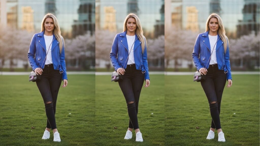 15 Blue Leather Jacket Outfit Ideas