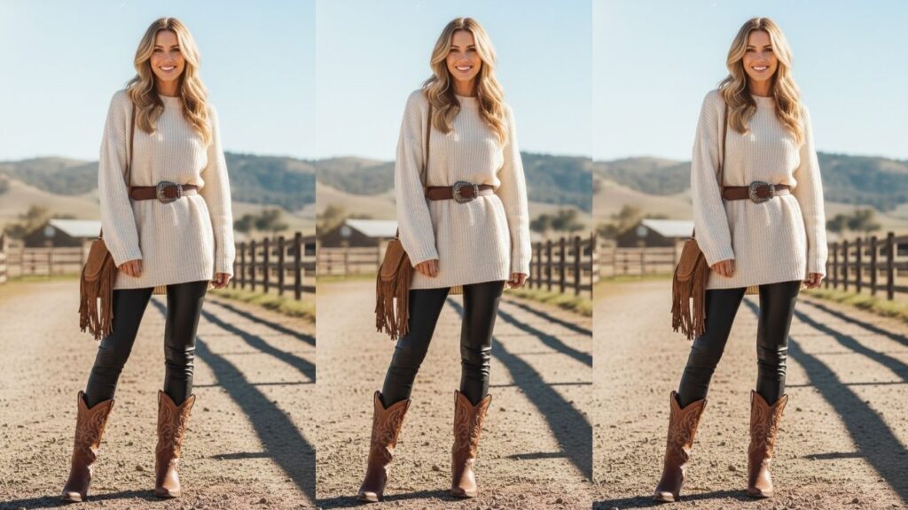 15 Cowgirl Boots and Leggings Outfits