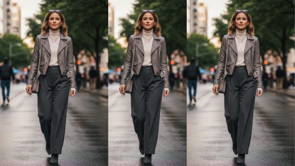15 Grey Leather Jacket Outfit Ideas