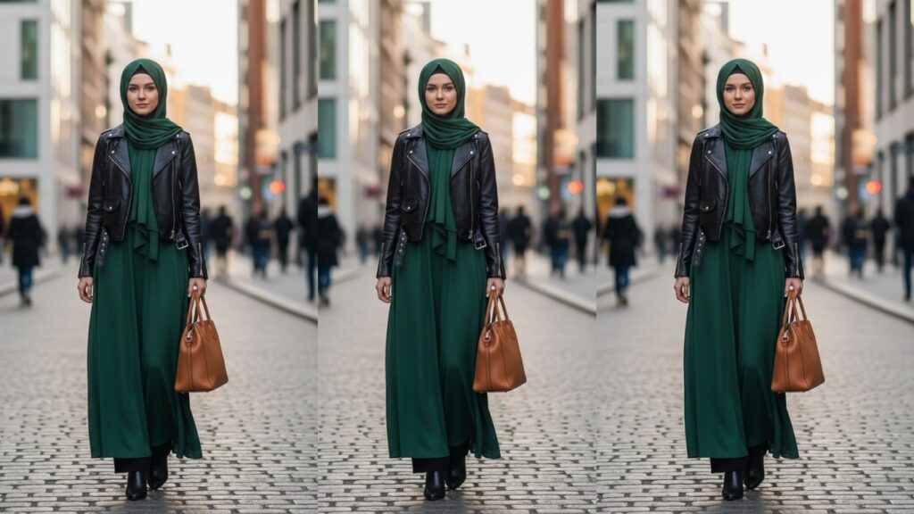 15 Leather Jacket Hijab Outfit Ideas