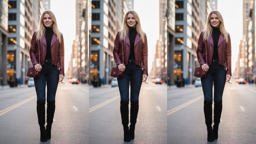 15 Maroon Leather Jacket Outfit Ideas