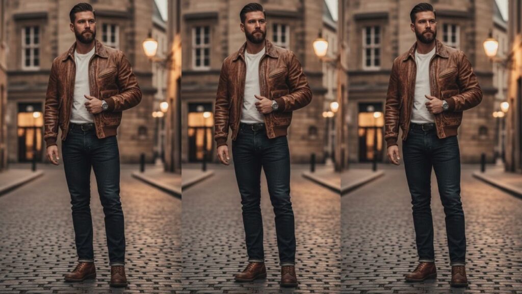 15 Vintage Leather Jacket Outfit Men Ideas